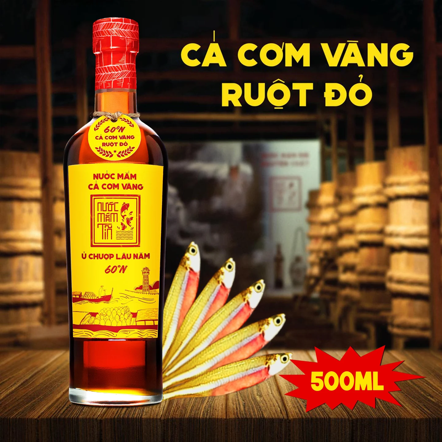 Combo Nước Mắm Tĩn Tôm Biển 45N và Cá Cơm Ruột Đỏ 60N 500ml - Tặng Sốt Trộn Gỏi và Nước Tương 3 Trong 1