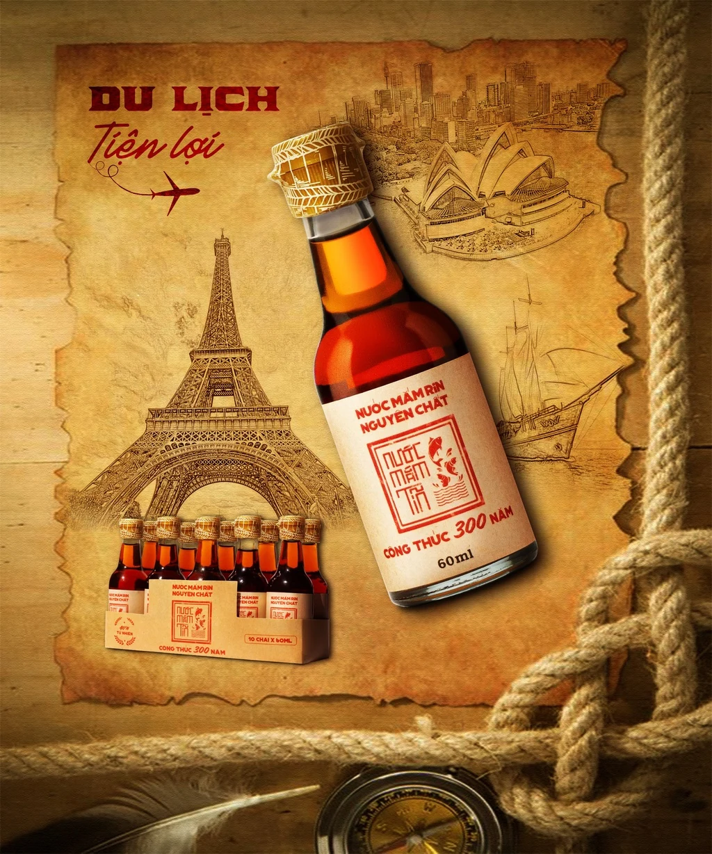 Nước Mắm Tĩn Nhãn Đỏ Cá Cơm Than 40N 60ml