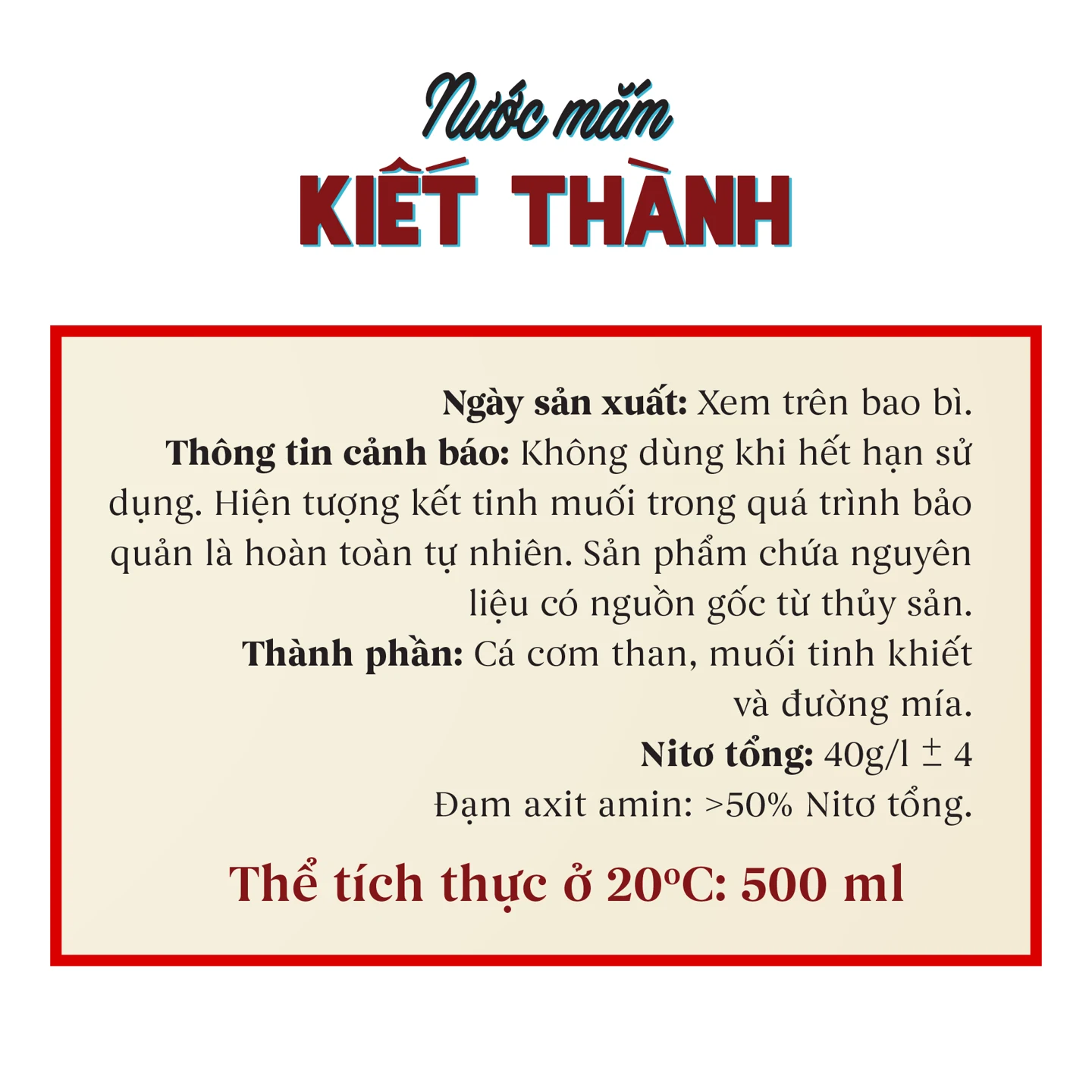 Combo 2 Chai Nước Mắm Kiết Thành 40N 500ml Cốt Nhỉ Nguyên Chất