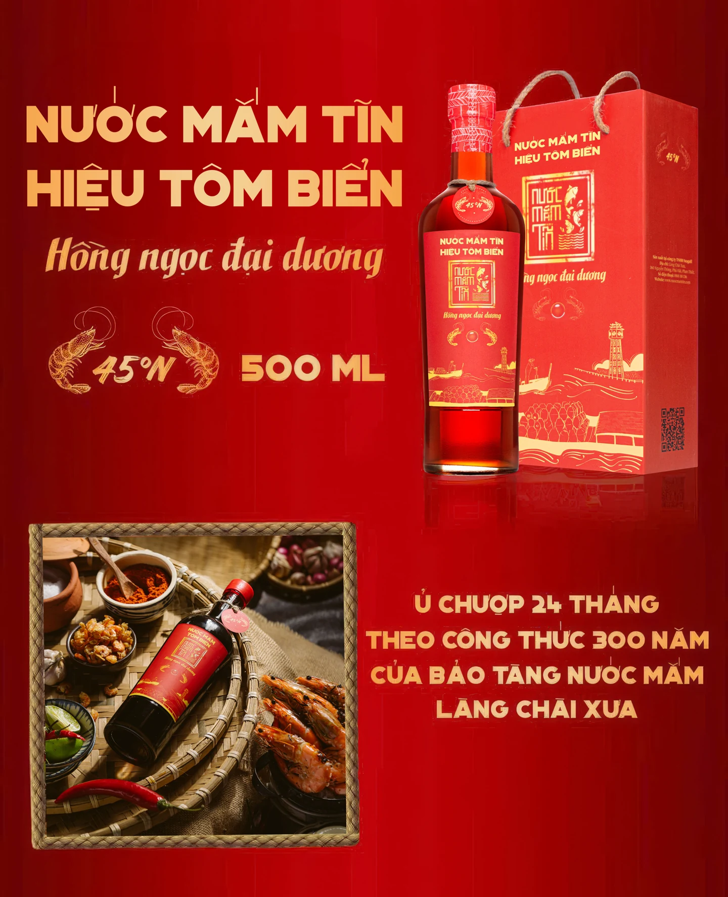 Nước mắm tôm biển hồng ngọc đại dương độ đạm 45N 500ml - Làng chài xưa