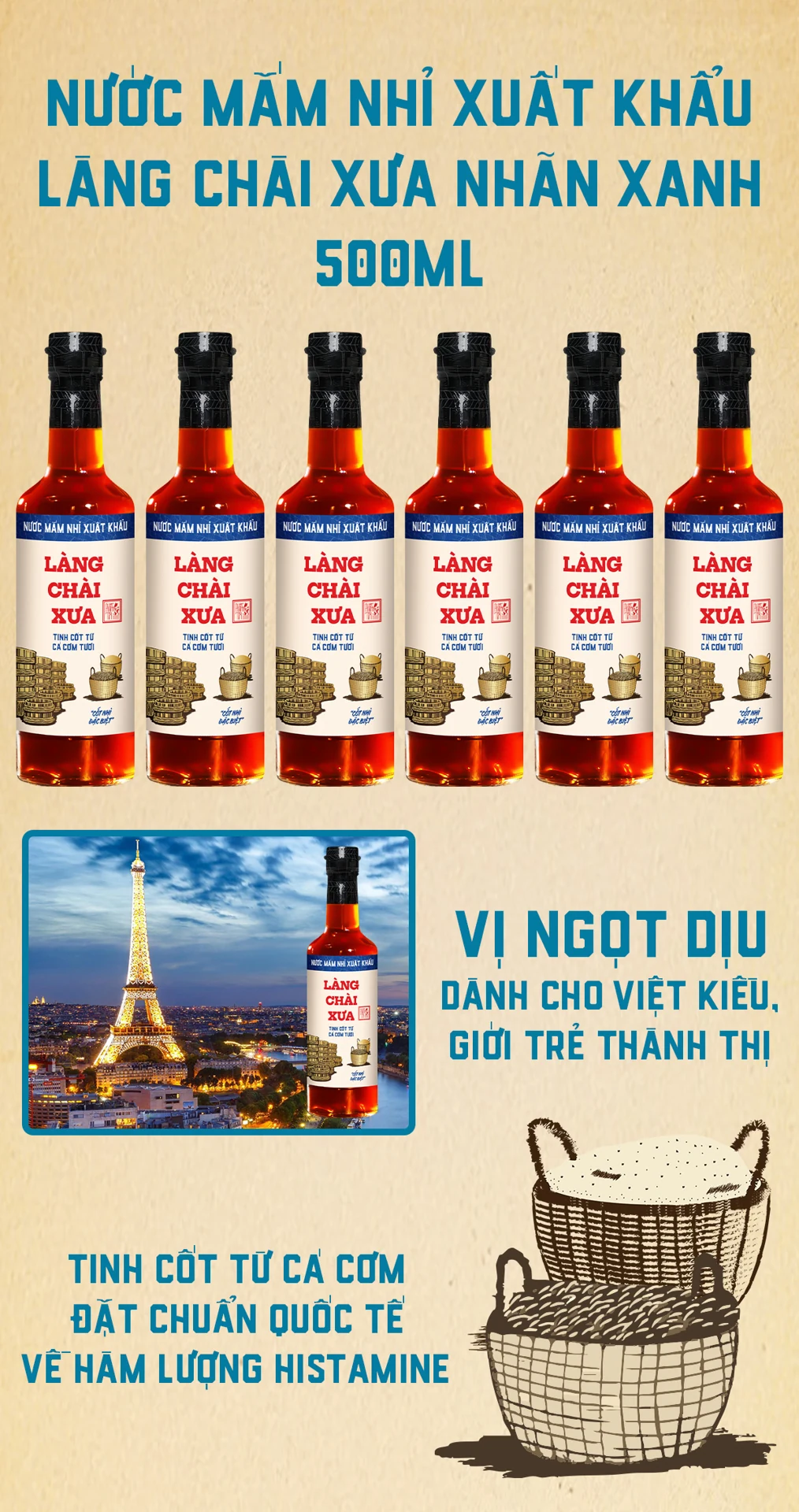 Combo 3 Nước Mắm Nhỉ Xuất Khẩu Nhãn Xanh 500ml - Làng Chài Xưa
