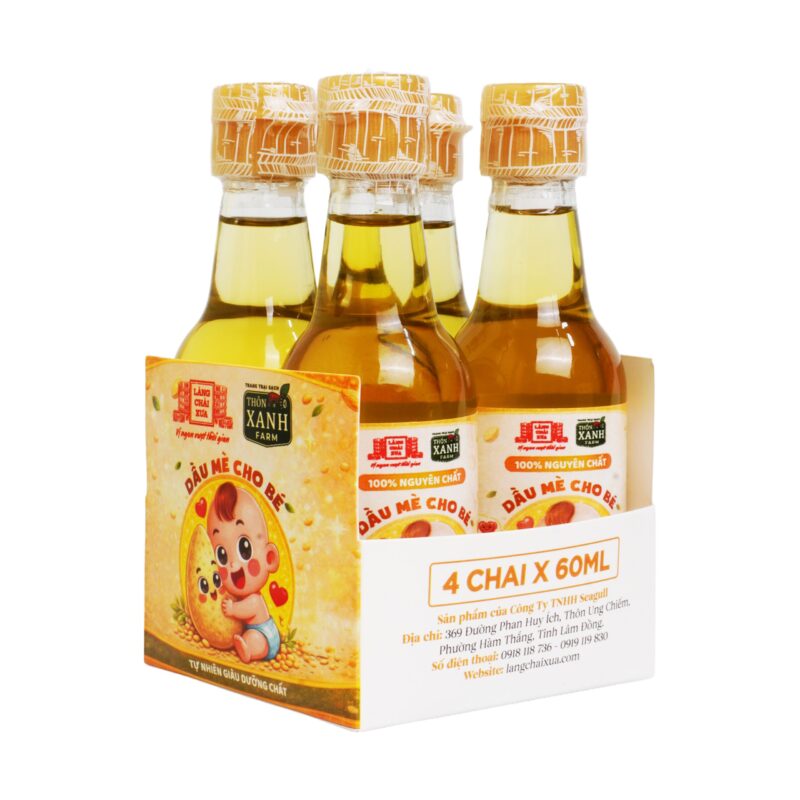 [Lốc 4 chai 60ml] Dầu mè dinh dưỡng Thôn Xanh Farm ép nguội tự nhiên cho bé ăn dặm - Làng Chài Xưa