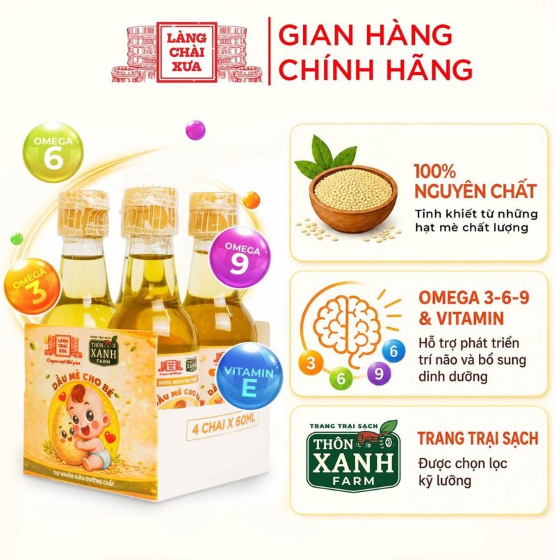 Lốc 4 chai dầu mè cho bé ăn dặm Thôn Xanh Farm 60ml