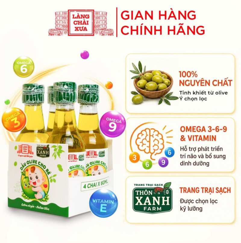 Lốc 4 chai dầu olive cho bé ăn dặm Thôn Xanh Farm 60ml