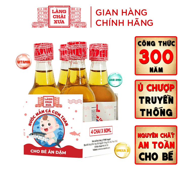 [Lốc 4 chai] Nước mắm cá cơm than an toàn cho bé ăn dặm 60ml/chai