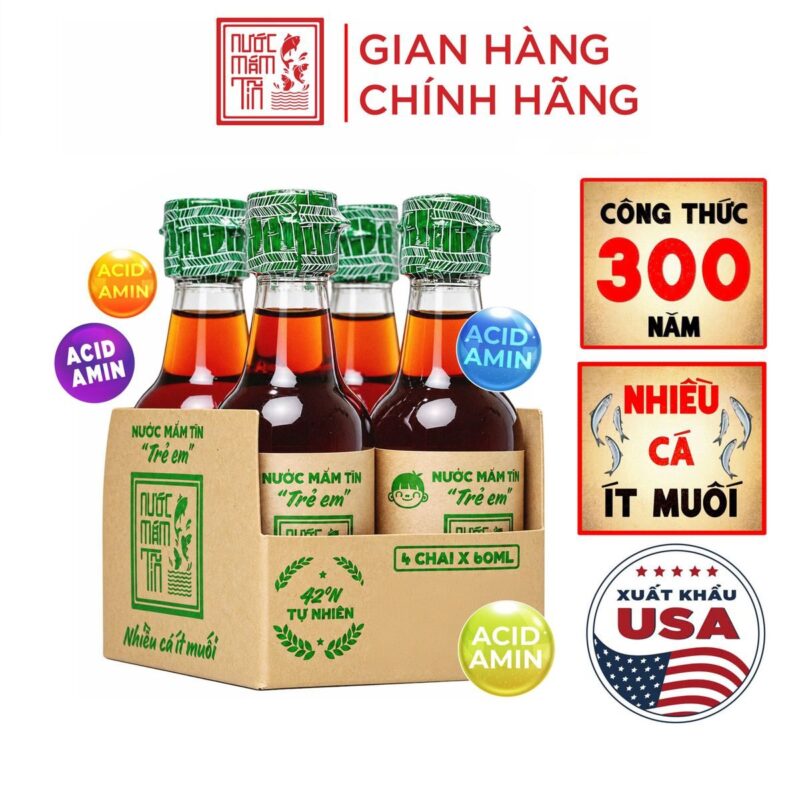 Lốc 4 chai nước mắm Tĩn trẻ em 42N 60ml cho bé ăn dặm