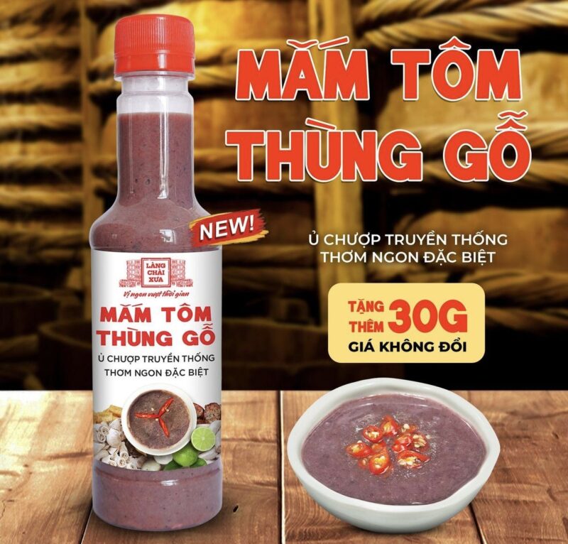 Mắm tôm thùng gỗ Làng Chài Xưa nguyên liệu tôm tép tươi thơm ngon đặc biệt chai 290G