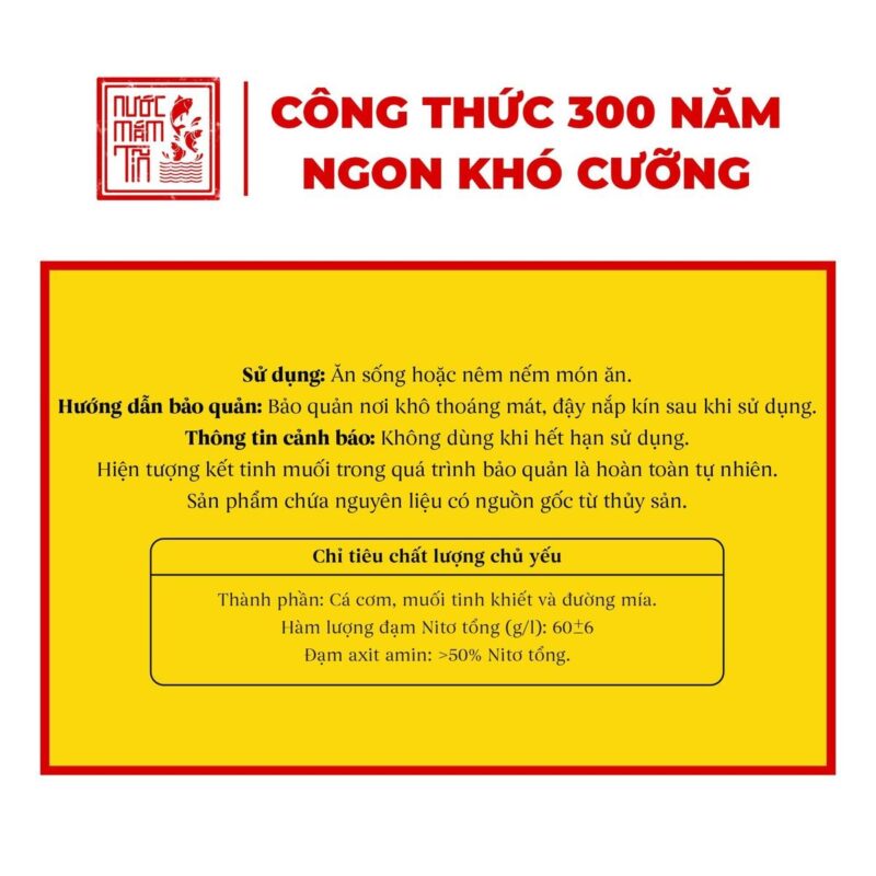 Hộp 2 Chai Nước Mắm Tĩn Cá Cơm Ruột Đỏ 60N 500ml Chai Thủy Tinh - Tặng Sốt Muối Chấm 14 Nhãn chai nước mắm Tĩn cá cơm ruột đỏ 60N 500ml: cá cơm, muối tinh khiết và đường mía