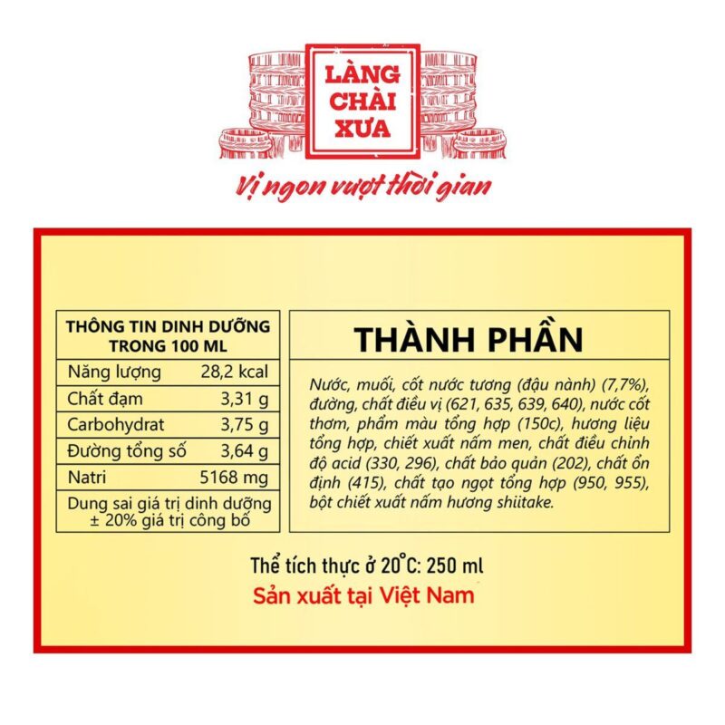 Nhãn thành phần nước tương 3 trong 1 Làng Chài Xưa 250ml