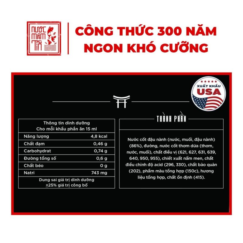 Nhãn thành phần và thông tin dinh dưỡng nước tương Shiitake 250ml
