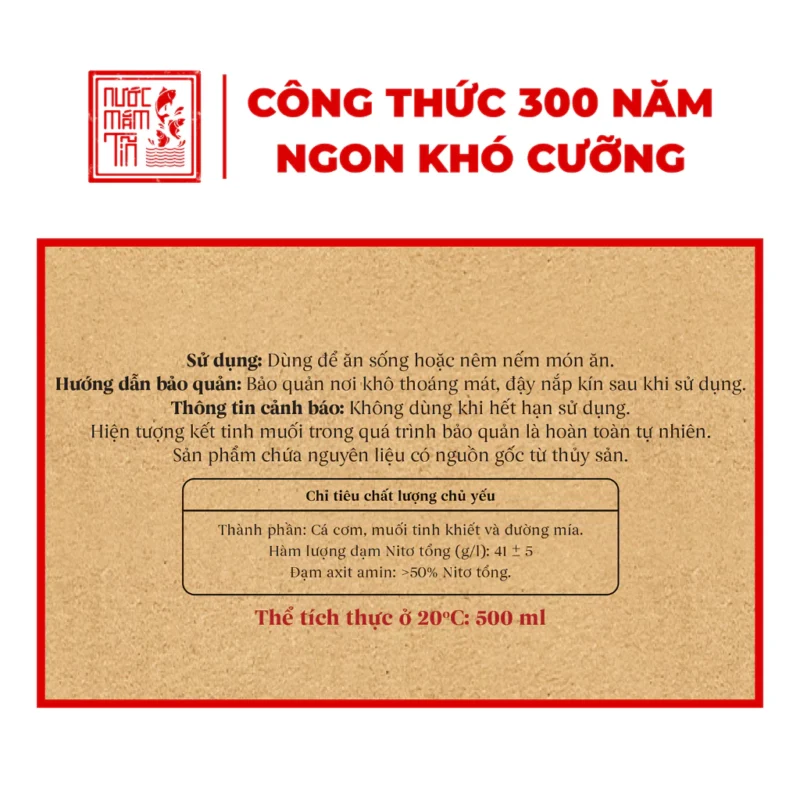 Alternative view of Nước mắm Tĩn nhãn xưa cá cơm than độ đạm 41N-500ml