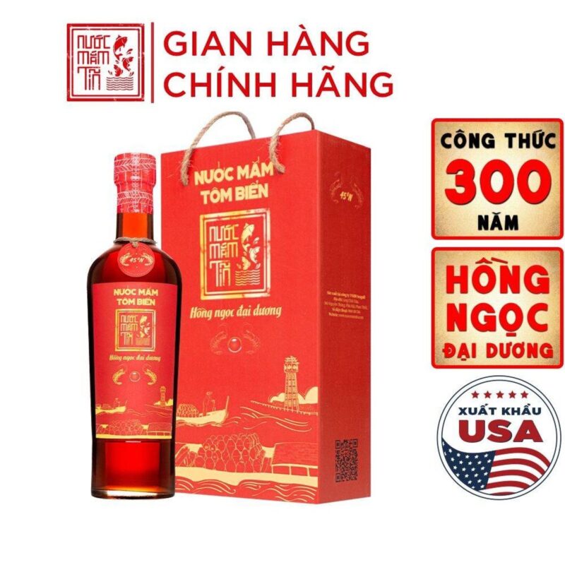 Nước mắm Tĩn tôm biển Hồng Ngọc Đại Dương 45N 500ml kèm túi giấy