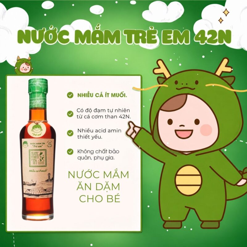 nước mắm Tĩn trẻ em 42N 250ml nhiều cá ít muối, độ đạm tự nhiên từ cá cơm than