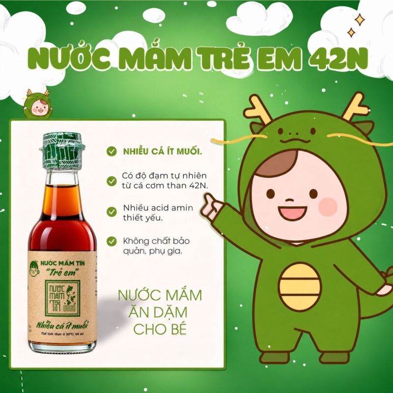 Nước mắm tĩn trẻ em cho bé ăn dặm độ đạm 42N - 60ml 13 nước mắm Tĩn trẻ em 42N 60ml nhiều cá ít muối, độ đạm tự nhiên từ cá cơm than