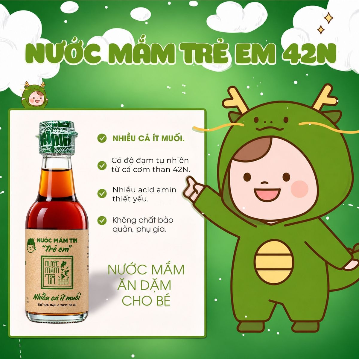 Nước mắm tĩn trẻ em cho bé ăn dặm độ đạm 42N - 60ml 25 Nước mắm tĩn trẻ em cho bé ăn dặm độ đạm 42N - 60ml
