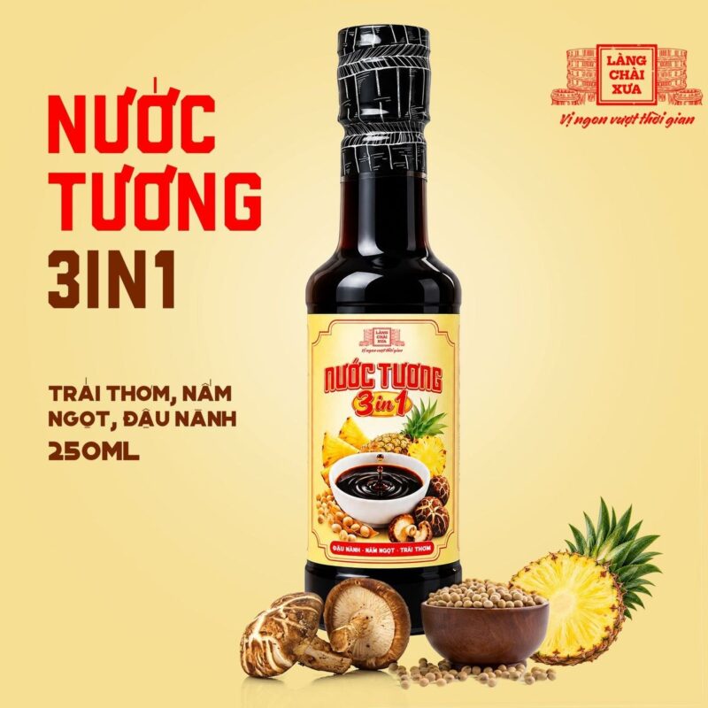 Chai nước tương 3 trong 1 Làng Chài Xưa 250ml từ trái thơm, nấm ngọt và đậu nành