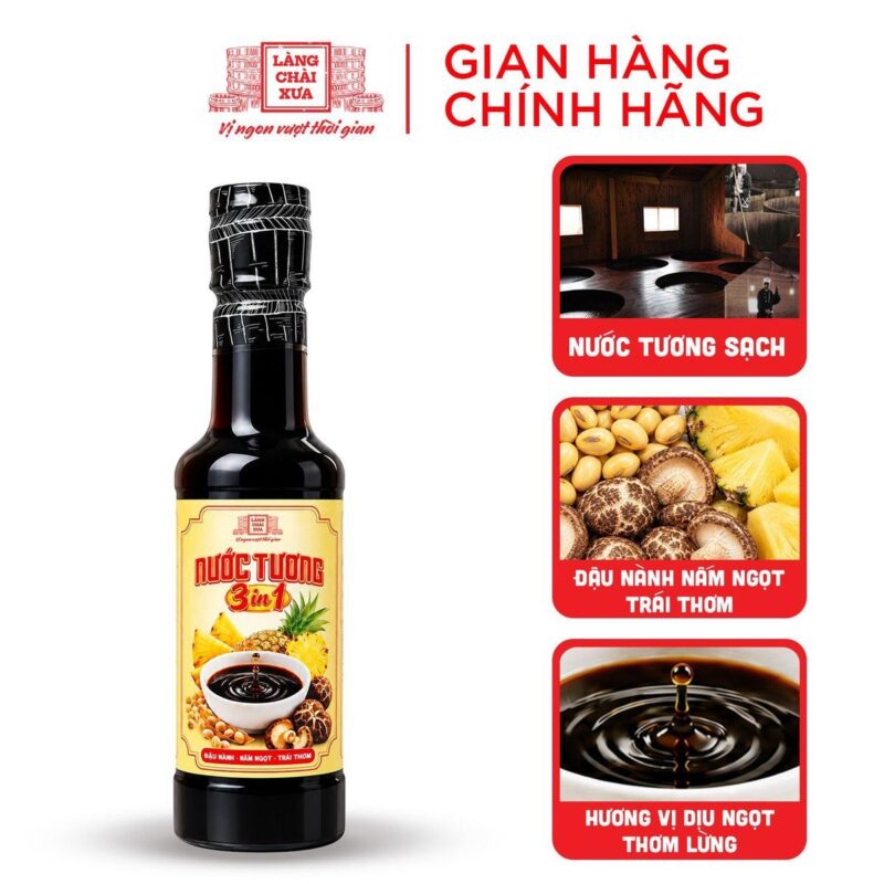 Nước tương 3 trong 1 Làng Chài Xưa 250ml: đậu nành, nấm ngọt, trái thơm, vị dịu ngọt