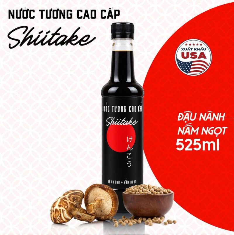 Thùng 6 Chai Nước Tương Shiitake 525ml - Tặng Nước Tương Ăn Bún 11 Nước tương cao cấp Shiitake chai nhựa 525ml, đậu nành và nấm ngọt