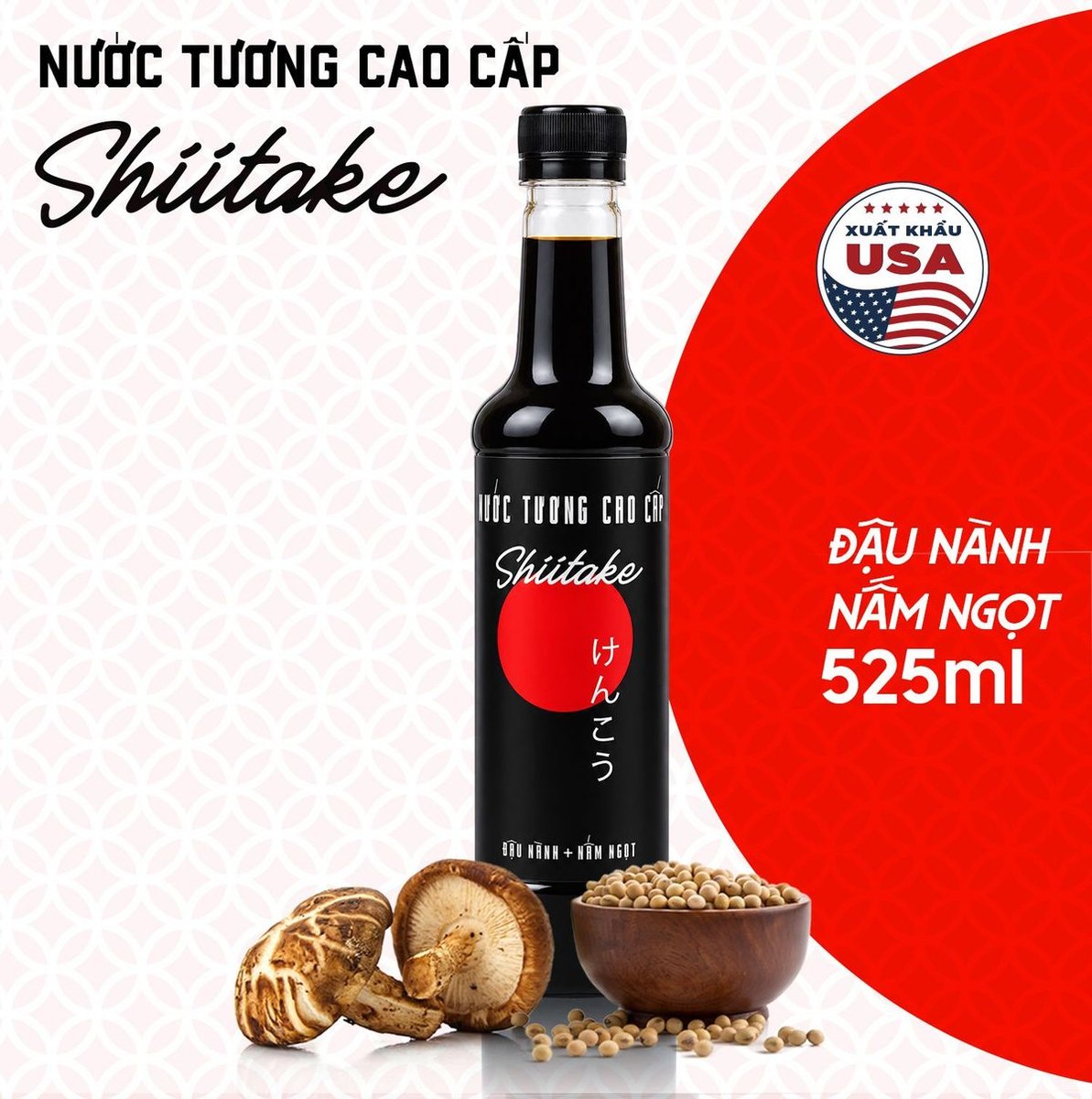 Thùng 6 Chai Nước Tương Shiitake 525ml - Tặng Nước Tương Ăn Bún 4 Nước tương cao cấp Shiitake chai nhựa 525ml, đậu nành và nấm ngọt
