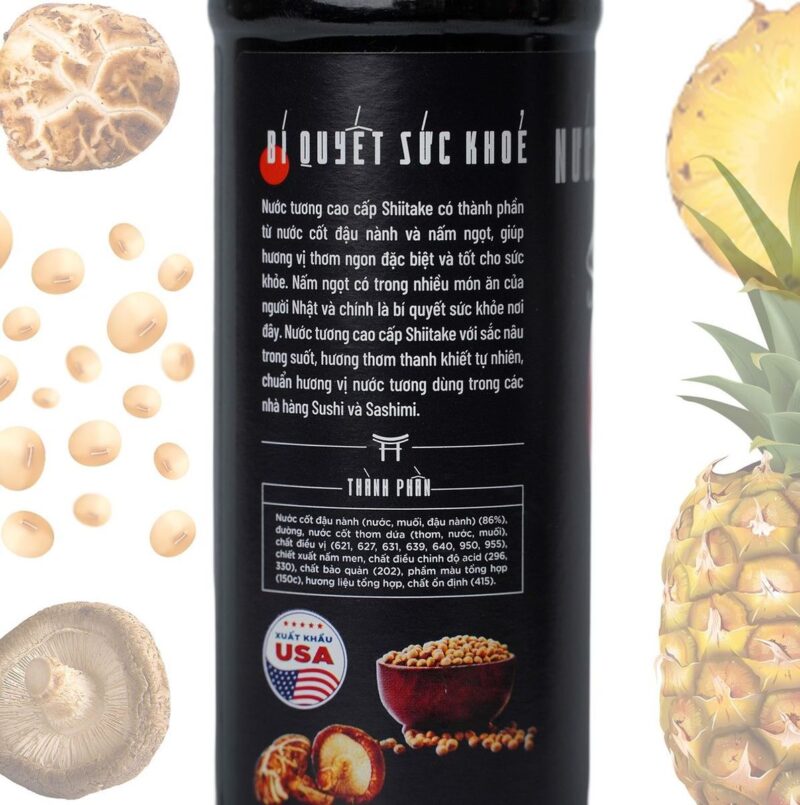 Mặt sau chai nước tương Shiitake 525ml
