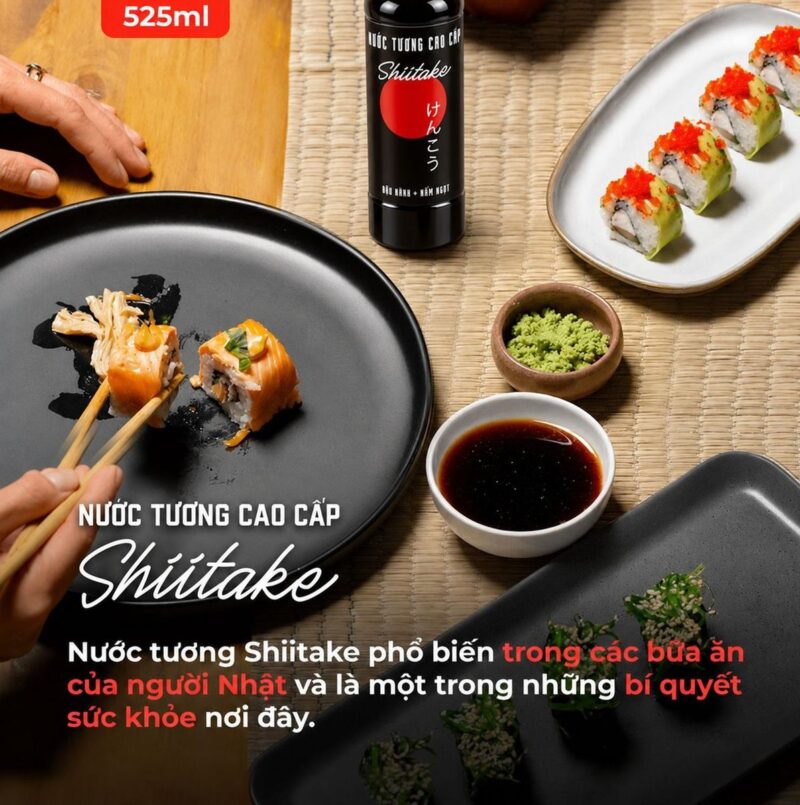 Thùng 6 Chai Nước Tương Shiitake 525ml - Tặng Nước Tương Ăn Bún 14 Nước tương Shiitake 525ml chấm sushi