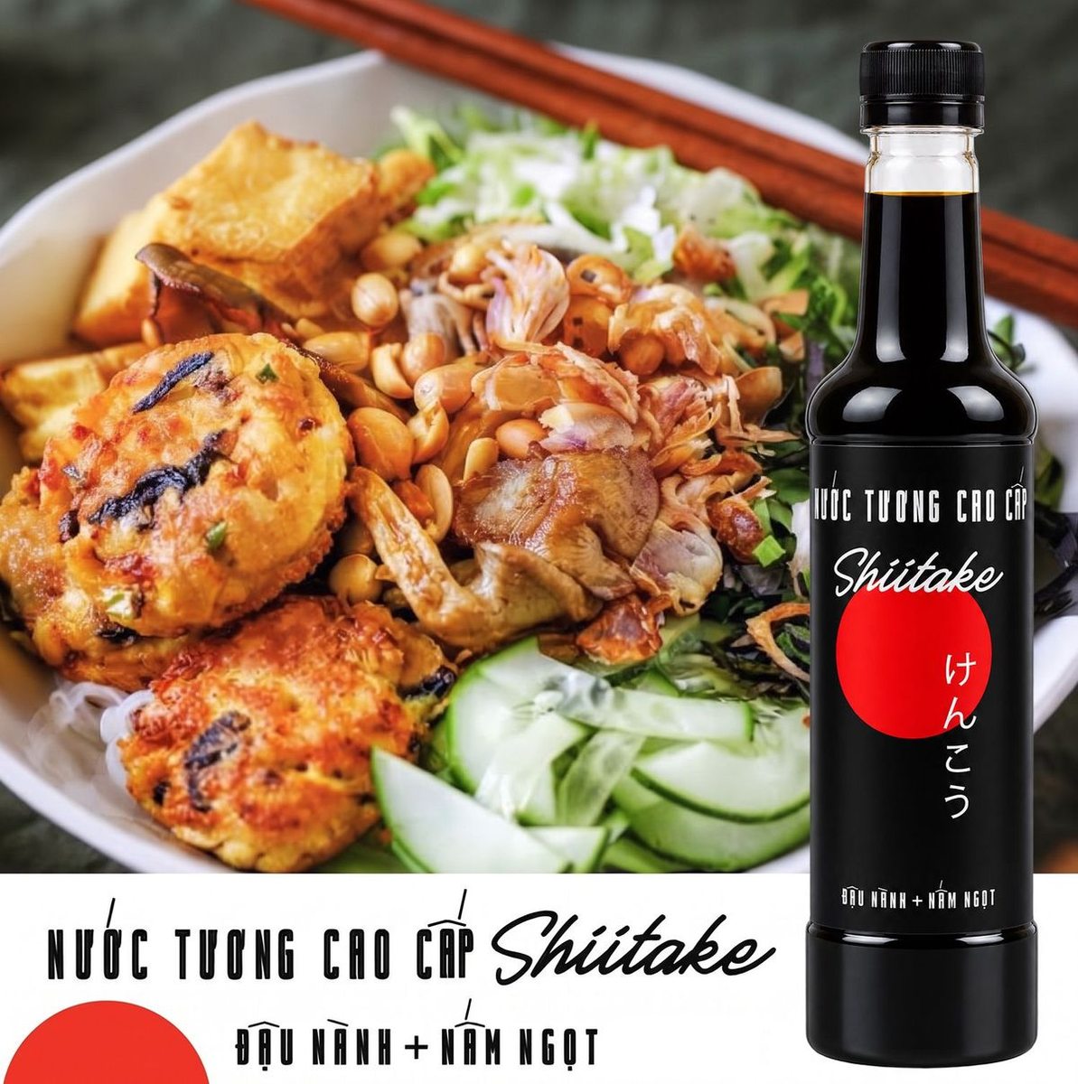 Thùng 6 Chai Nước Tương Shiitake 525ml - Tặng Nước Tương Ăn Bún 17 Nước tương Shiitake ăn cùng bún chay, chả chay