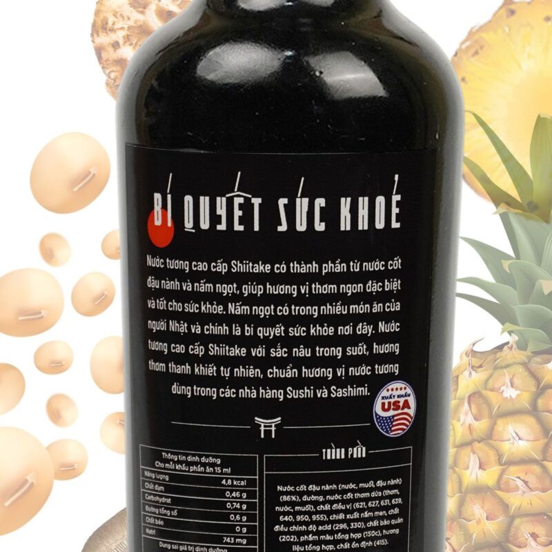 Mặt sau chai nước tương Shiitake 250ml