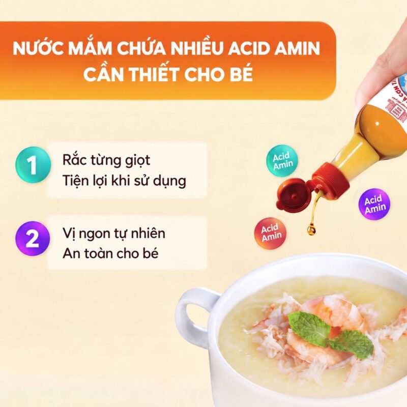 Nước mắm cá cơm than an toàn cho bé ăn dặm 60ml/chai 13 Rắc từng giọt nước mắm cá cơm than vào cháo của bé