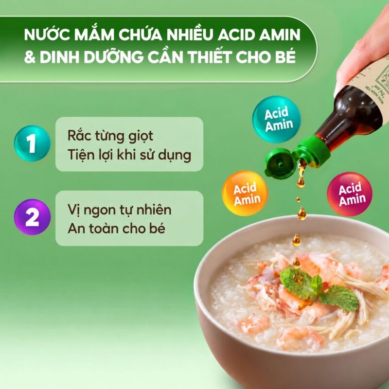 Rắc từng giọt nước mắm Tĩn trẻ em vào cháo của bé