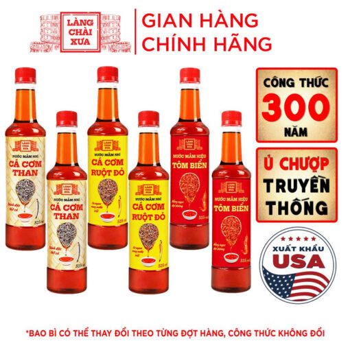 [Thùng 6 chai - 3 vị] Nước mắm nhỉ cá cơm than, Tôm biển, Cá cơm vàng ruột đỏ 525ml/chai nhựa cao cấp