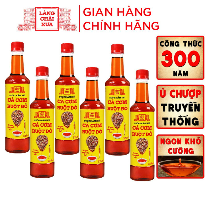 [THÙNG 6 CHAI] Nước Mắm Nhỉ Cá Cơm Vàng Ruột Đỏ 525ml - Làng Chài Xưa
