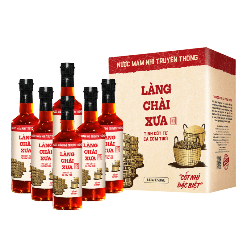 [Thùng 6 chai 500ml] Nước mắm nhỉ Làng Chài Xưa nhãn đỏ vị đậm đà gu ông bà xưa độ đạm 30N