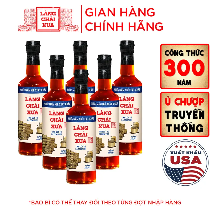 [Thùng 6 chai] Nước mắm nhỉ xuất khẩu nhãn xanh 500ml - Làng Chài Xưa