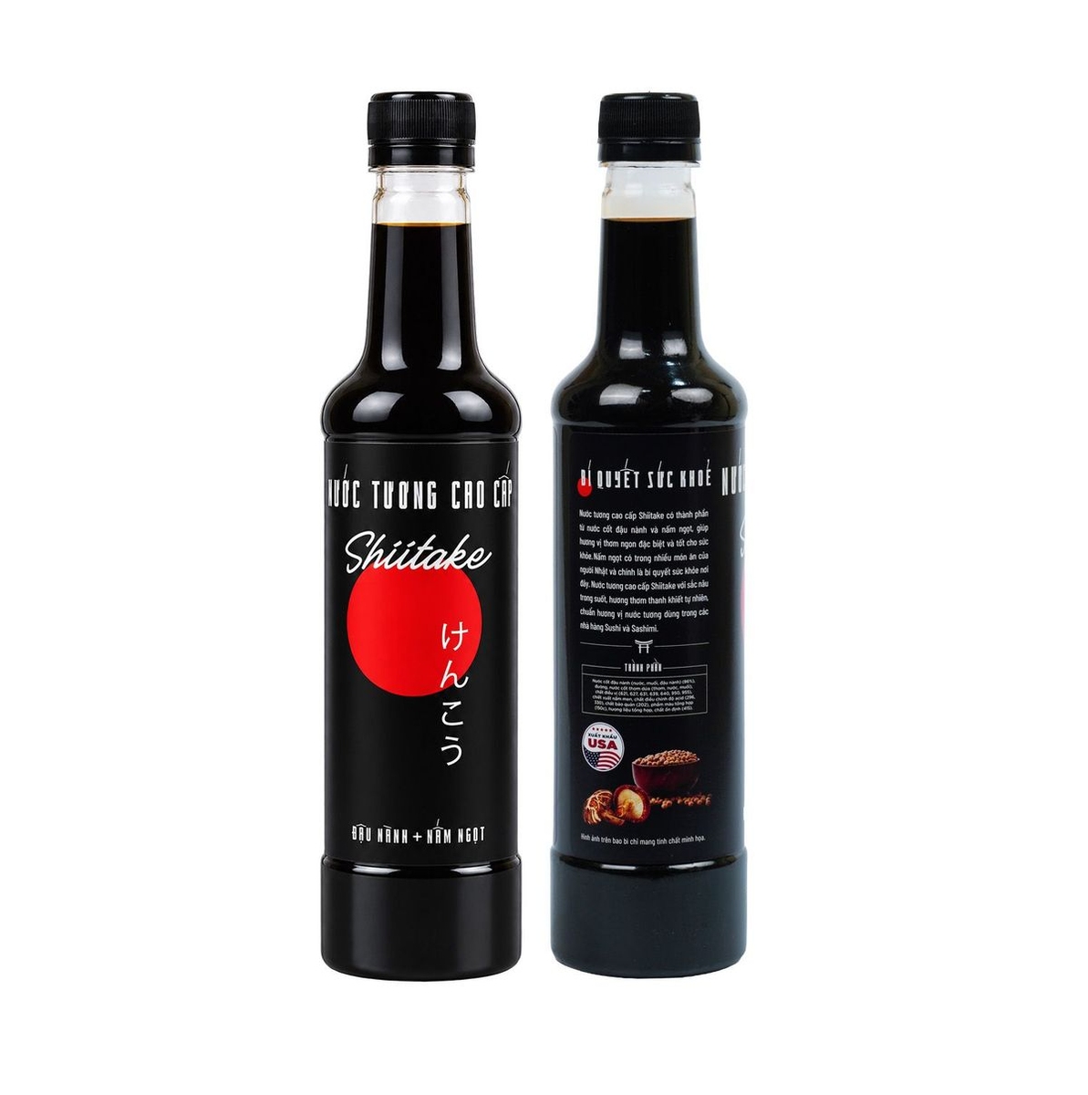 Thùng 6 Chai Nước Tương Shiitake 525ml - Tặng Nước Tương Ăn Bún 3 Mặt trước và mặt sau chai nước tương Shiitake 525ml