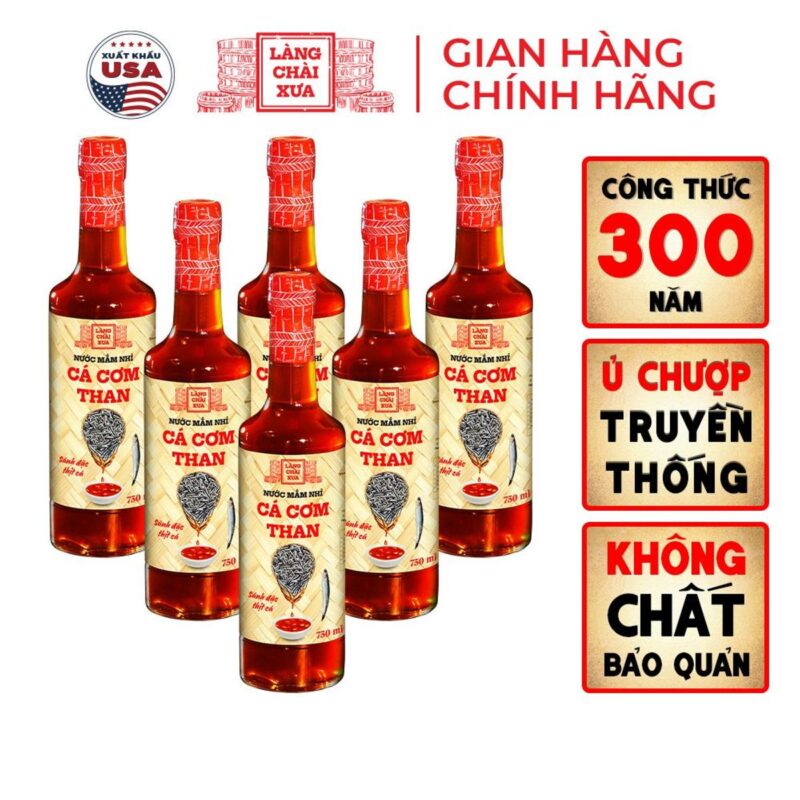THÙNG 6 CHAI THUỶ TINH 750ML Nước mắm nhỉ cá cơm than Làng Chài Xưa 300 năm truyền thống