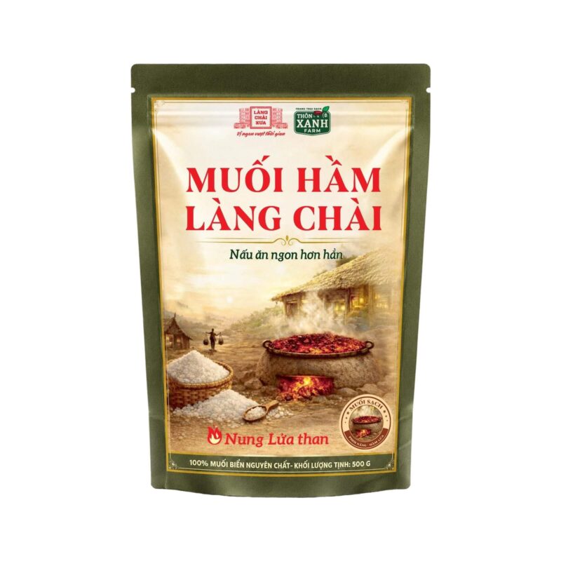 [TÚI ZIP 500G] Muối hầm Làng Chài Xưa Nấu Nung Lửa Than 100% Muối Biển Nguyên Chất