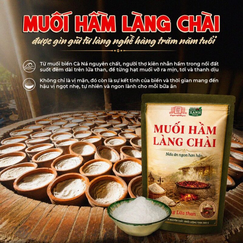 [TÚI ZIP 500G] Muối hầm Làng Chài Xưa Nấu Nung Lửa Than 100% Muối Biển Nguyên Chất